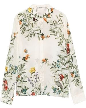 Alice + Olivia Floral-Print Silk-Blend Shirt - White