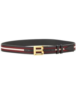 Bally Logo Buckle Striped Belt - White