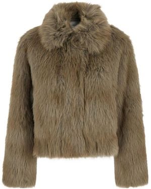 Stand Studio Stand Short Shearling Jacket 'Lena' With Wide Collar - Green