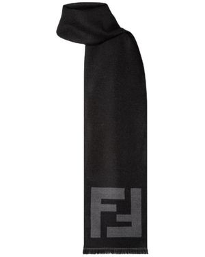 Fendi Ff Motif Fringed Scarf - Black