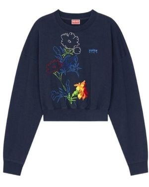 KENZO Drawn Flowers' Embroidered Sweatshirt - Blue