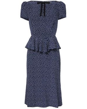 Alessandra Rich Polka-Dot Silk Midi Dress - Blue