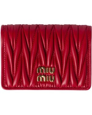 Miu Miu Matelassé Nappa Leather Card Holder - Red