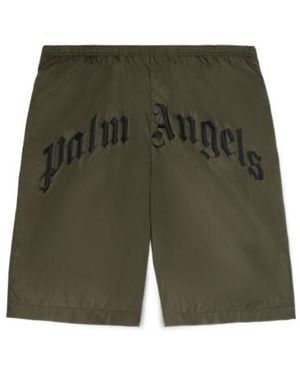 Palm Angels Curved Logo Elastic Waist Swim Shorts - Green