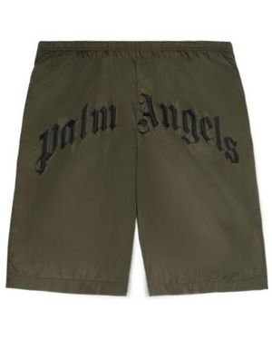 Palm Angels Curved Logo Elastic Waist Swim Shorts - Green