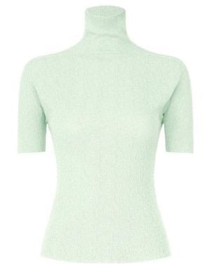 Issey Miyake High-Nrck Short Sleeved Knitted Top - Green