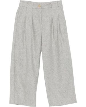 Balmain Pleated Logo-Plaque Wool Pants - Gray