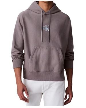 Calvin Klein Premium Fleece Monogram Logo Hoodie - Brown