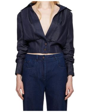 16Arlington Lapel Long-Sleeved Denim Jacket - Blue
