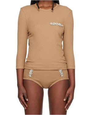 Simone Rocha Embellished-Detail Long-Sleeve T-Shirt - Brown