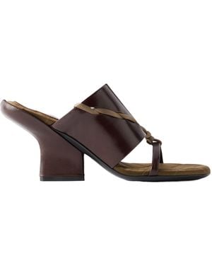 Dries Van Noten Satin-Trimmed Leather Mules - Brown