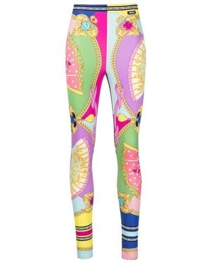 Versace Allover Graphic Printed High Waist Leggings - Pink