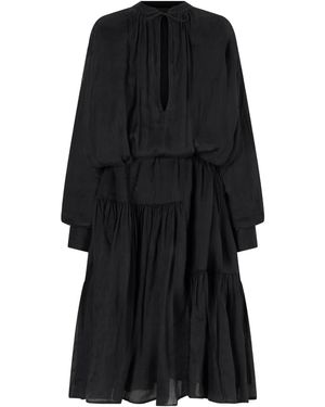 Dries Van Noten Pleated Ramie-Mousseline Midi Dress - Black