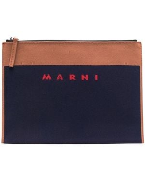Marni Logo-Embroidered Zip Clutch Bag - Blue