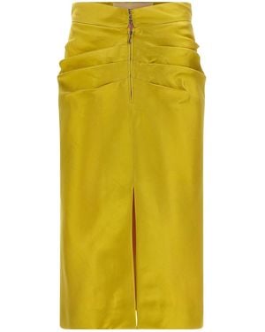 Valentino Draped Back-Slit Skirt - Yellow