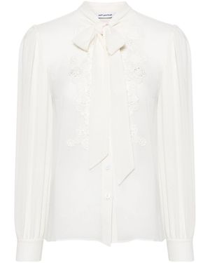 Self-Portrait Floral-Embroidery Chiffon Blouse - White