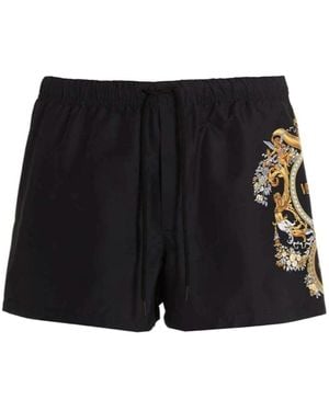 Versace Logo-Print Swim Shorts - Black