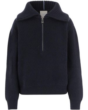 Malo Ribbed Half-Zip Knitted Jumper - Blue
