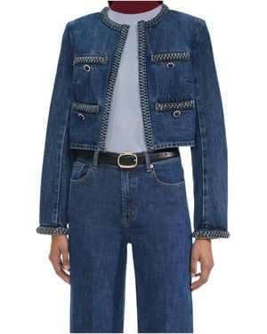 Self-Portrait Braided-Trim Denim Jacket - Blue