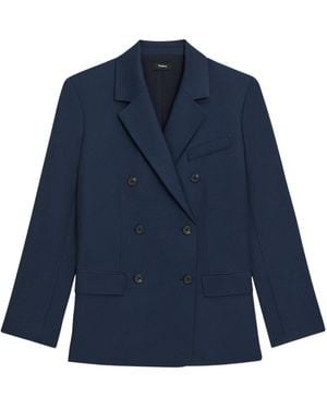 Theory Double-Breasted Straight Hem Blazer - Blue
