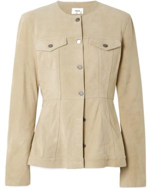 Haikure Temple Paneled Suede Jacket - Natural
