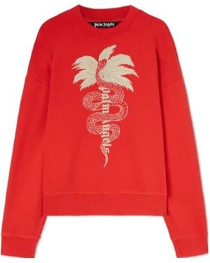 Palm Angels Crew Neck Long Sleeve Sweatshirt - Red