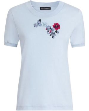 Dolce & Gabbana Floral-Detail T-Shirt - Blue