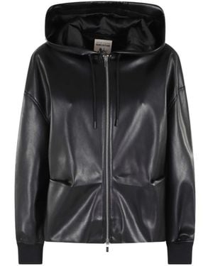 Semicouture Faux Leather Hooded Jacket - Black