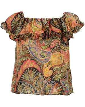 Etro Ruffled Paisley-Print Top - Brown