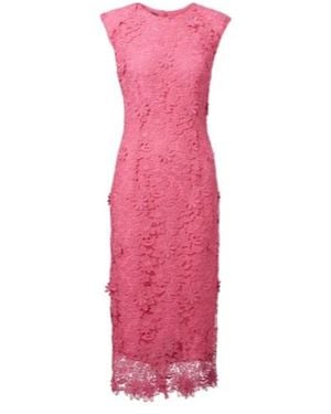 Monique Lhuillier Hibiscus Floral Lace Midi Dress - Pink