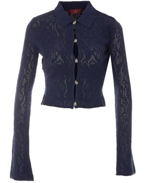 Dondup Lace-Trimmed Button-Down Cardigan - Blue