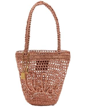 Chloé Summer Banana Logo Raffia Tote - White