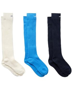 ShuShu/Tong Pack Of Three Embroidered Cotton-Blend Socks - Blue