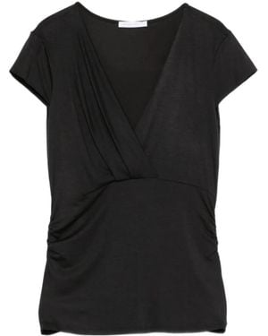 Patrizia Pepe V-Neck Draped Modal T-Shirt - Black