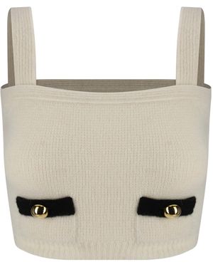 Alessandra Rich Sleeveless Ribbed-Knit Top - Natural