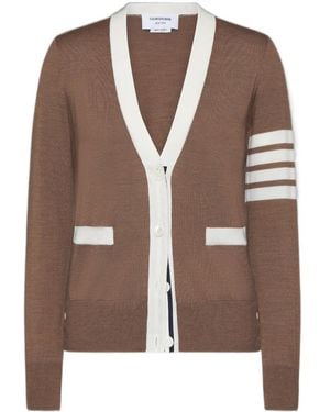 Thom Browne 4-Bar Striped V-Neck Cardigan - Brown