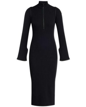 Moncler Half-Zip Ribbed-Knit Midi Dress - Black