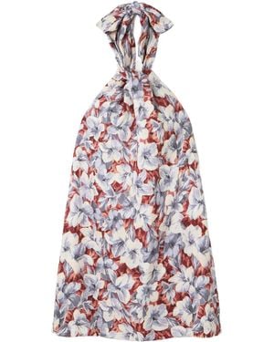 Posse Luna Pleated Floral-Print Linen Halterneck Mini Dress - White