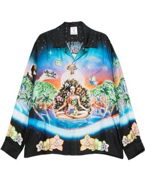 CASABLANCA Innersense Long Sleeved Satin Shirt - Blue