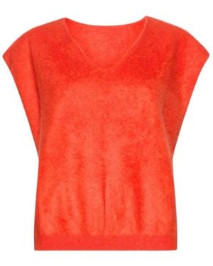 Marella V-Neck Drop-Shoulder Knit Top - Red