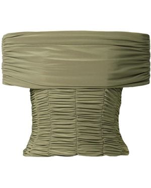 Tibi Convertible Off-The-Shoulder Ruched Jersey Top - Green