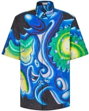 Dior Homme X Kenny Scharf Graphic Printed Short Sleeve Shirt - Blue