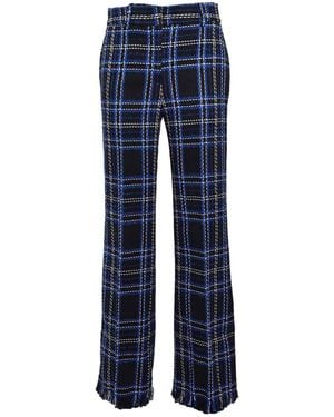 MSGM Checked Fringed Edge Trousers - Blue