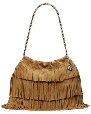 Tory Burch Fleming Fringe Hobo Bag - Brown