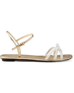 Prada Flat Patent And Metallic Leather Sandals - White