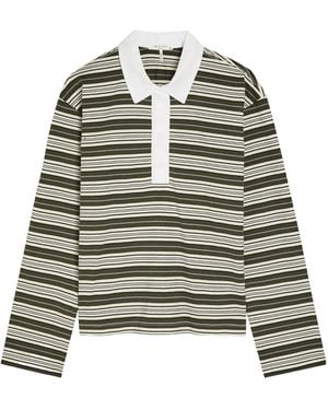 Rag & Bone Stripe Cotton Oversized Long-Sleeve Polo - Green
