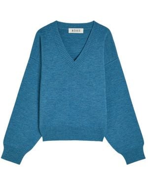 Rohe V-Neck Wool Sweater - Blue