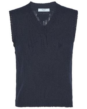 Prada V-Neck Knitted Vest - Blue