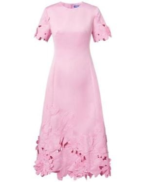 Leo Floral-Appliqué Embroidered Cocktail Dress - Pink