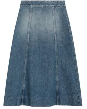 Valentino Button Detailed Denim Midi Skirt - Blue